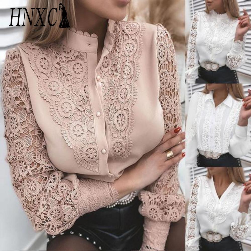HNXC Women's Fashion Casual Solid Color Print Long Sleeve Blouses & Shirts