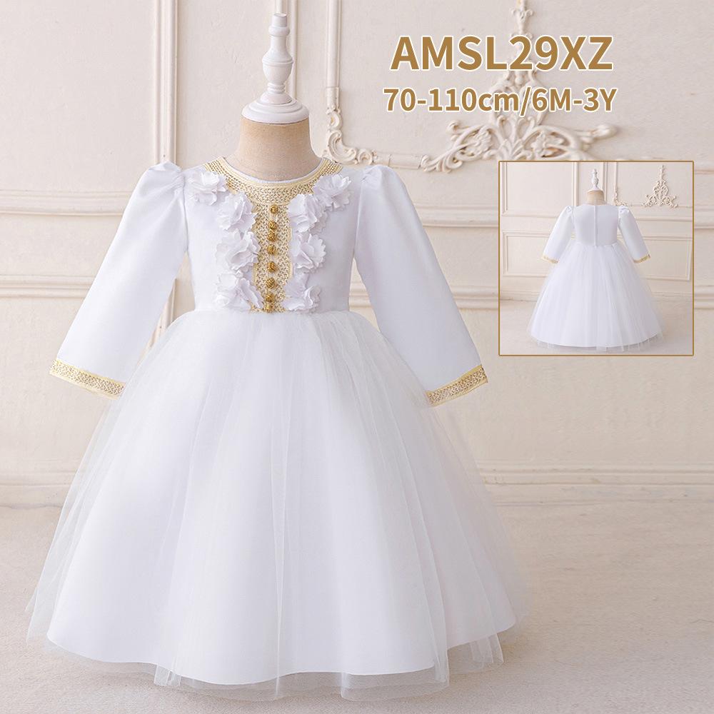 2025 Girls' Evening Mesh Princess Dress with Embroidery and Pleated Puffy Skirt for Flower Girls and Holidays