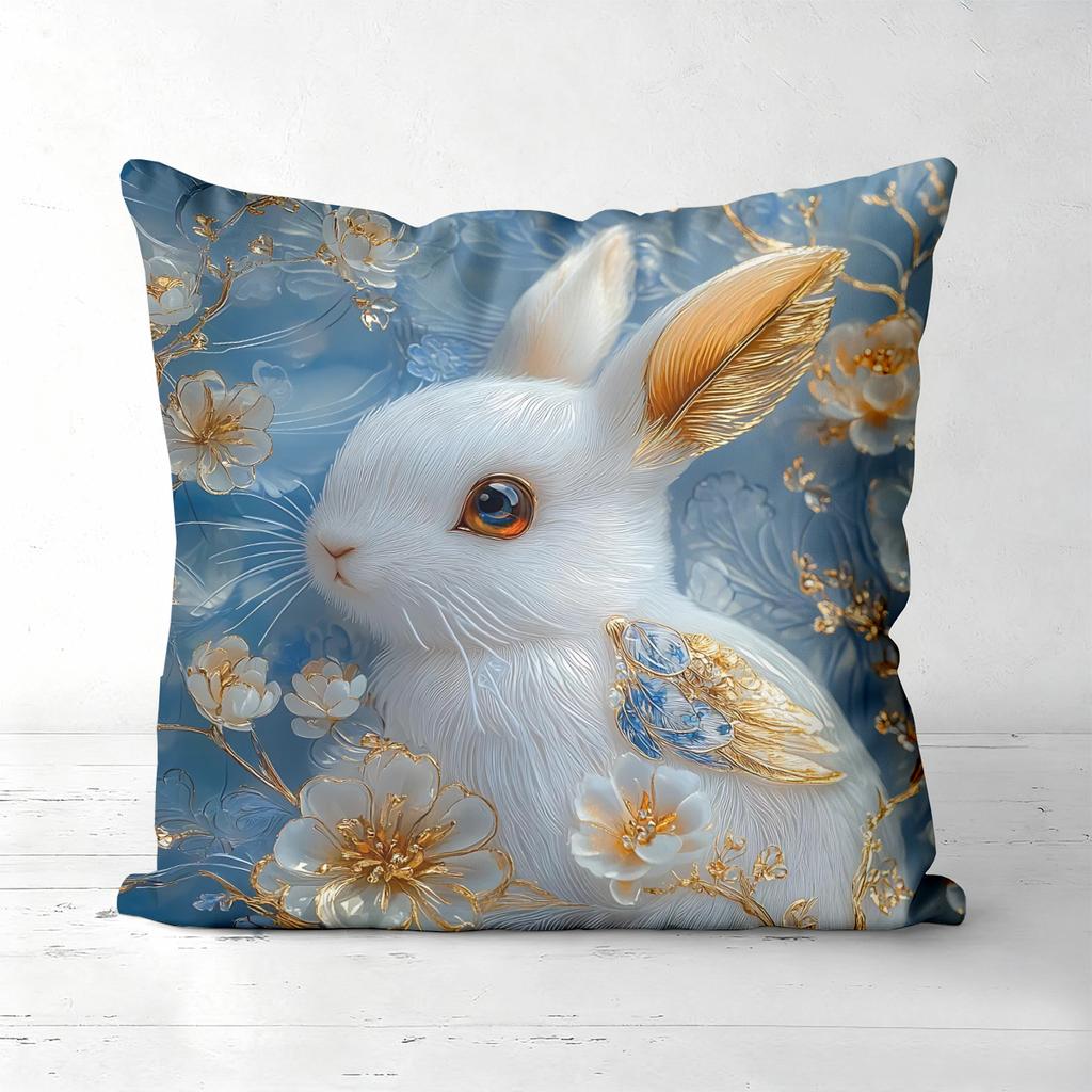 Luxury Golden Rabbit Print Square Pillow Covers Pattern Cushion Cover Suitable For Sofa Bedroom Car Pillow Cover