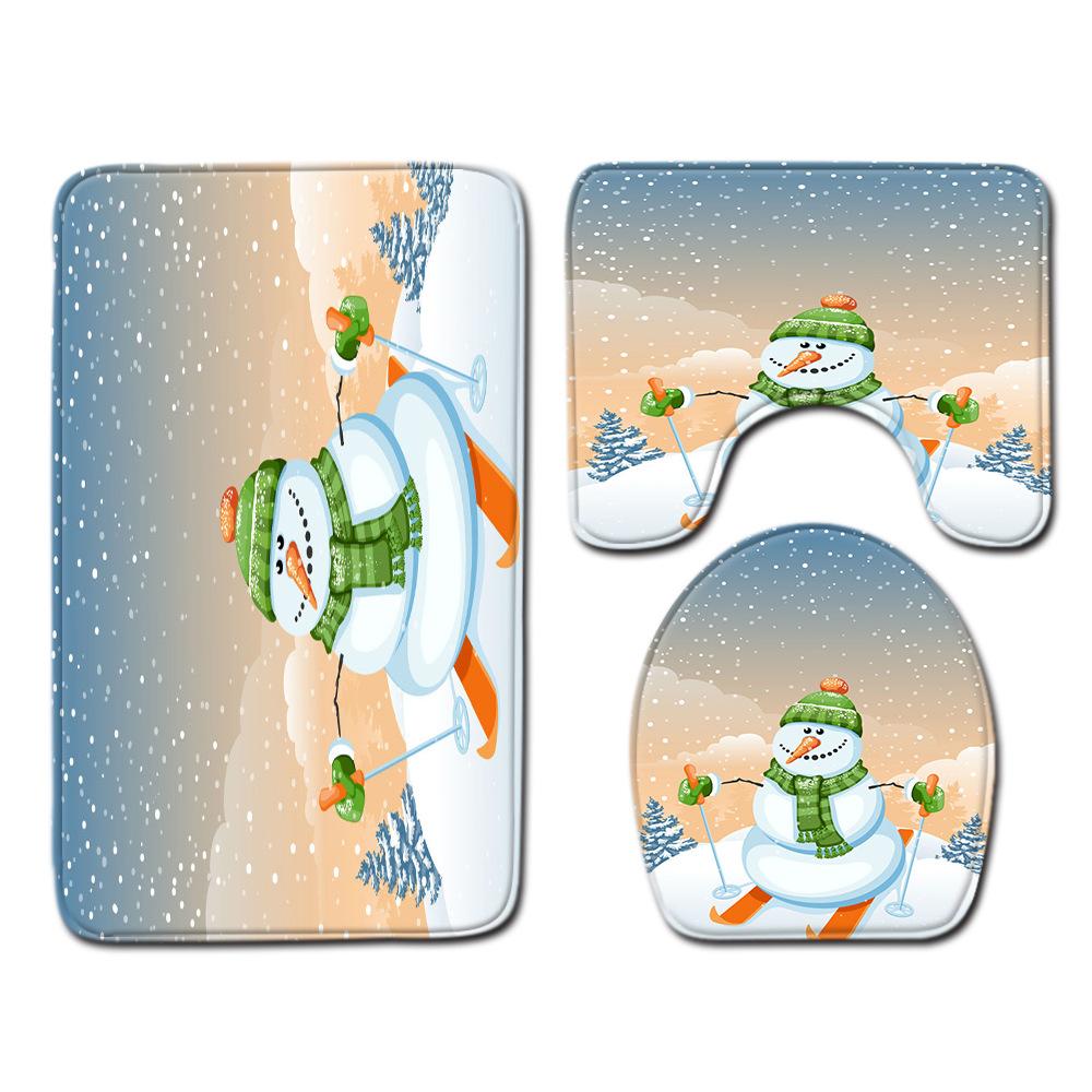 Christmas Shower Curtain Floor Mat Combination Four-Piece Set Bathroom Toilet Carpet Shower Room Mat Foot Mat