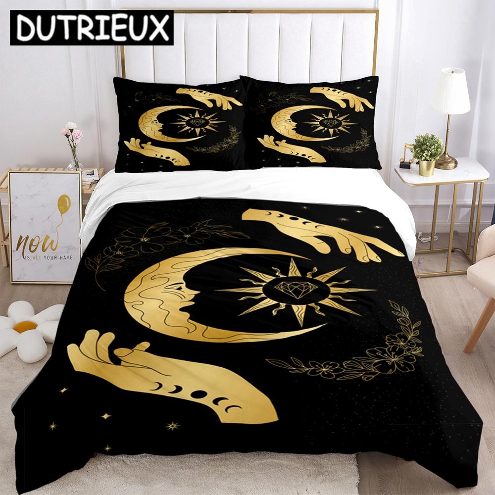 

Комплект постельного белья из трех предметов с магическим астрологическим эзотерическим золотым принтом, модная статья для детей и взрослых, для кроватей, пододеяльников, наволочек US Queen(228x228cm)