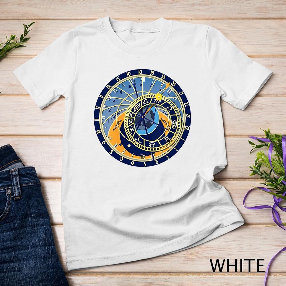 

Womens Prague astronomical clock astrology Unisex T-shirt 4XL