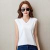 2024 Summer New V-neck Sleeveless Vest Mercerized Cotton T-Shirt Women's Slim Thin Versatile Simple T-shirt Top