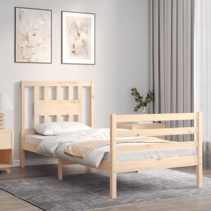 VidaXL Bed Frame with Headboard 90x200 Cm Solid Wood 3194556