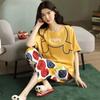 Women's Summer Korean Cartoon Pajama Set - Short-Sleeved Top with Seven-Point Pants