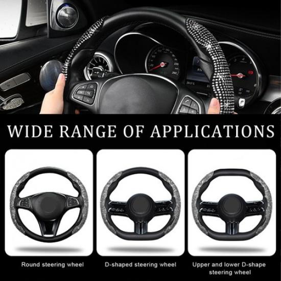 2 PCS Steering Wheel Cover, 15 Inches Crystal Diamond Bling Cover for Auto-Pink