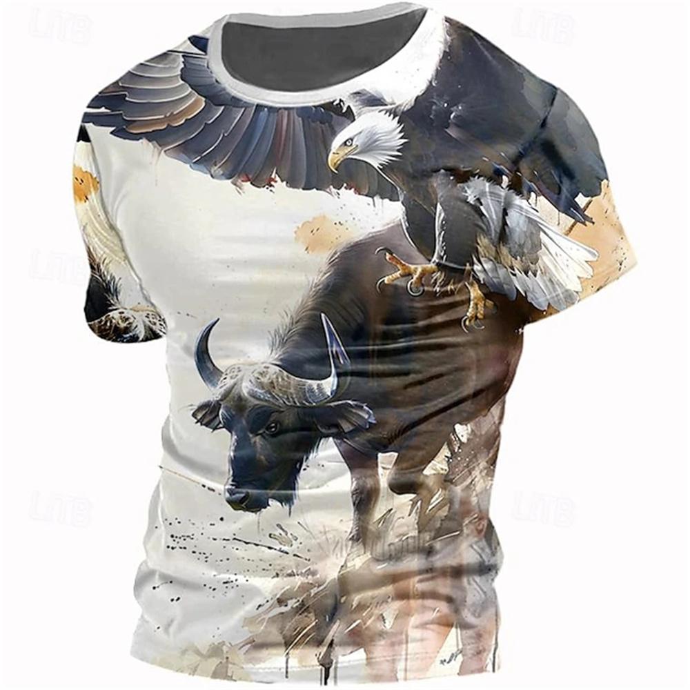 Men's Casual Round Neck T-Shirt Outdoor Sports Mountaineering Short Sleeve 3D Dog Bear Print Summer Breathable Men's T-Shirt Top
