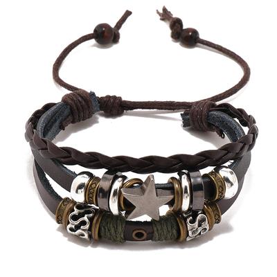 New Jewelry Personalized Beaded Pentagram Leather Bracelet Fashion Jewelry Simple Multi-layer Bracelet
