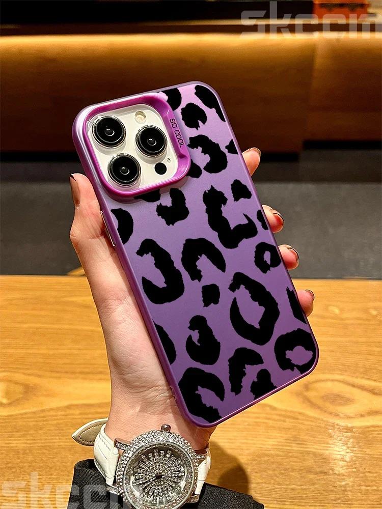 Leopard Print Art Electroplate Silver IMD Phone Case For iPhone 15 Pro Max 16 14 13 12 11 7 8 Plus X XS XR Shockproof Hard Cover