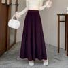 Elegant Fashion Autumn Winter Women Midi Skirt Elastic Waist Grey Black Purple Brown Navy Woolen Skirt Feminine Pleated Wool Warm Skirt
