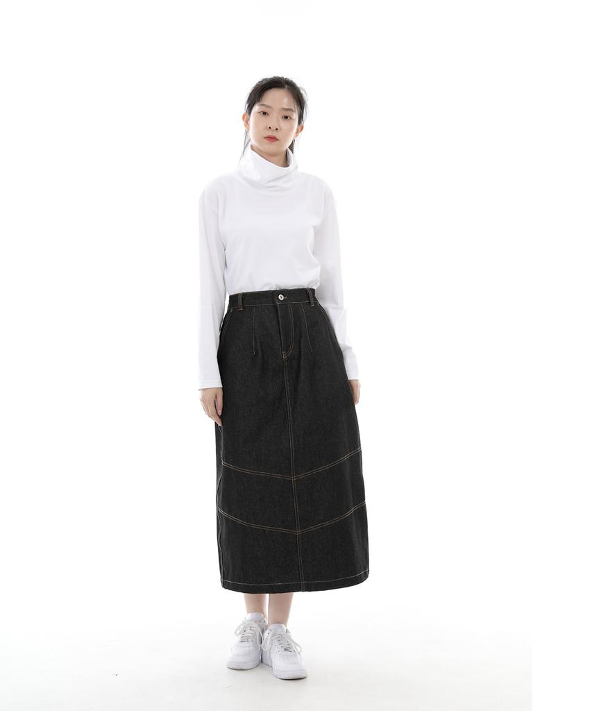 Seinteukeulu Wide Dome Half-Band Long Skirt Wdh-1303 Black Denim Brs