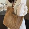 Portable Tote Bag Crochet Shoulder Bag, Large Capacity Lightweight Knit Handbag, Solid Color Handbag Summer Beach Purse for Women Holiday Commuting