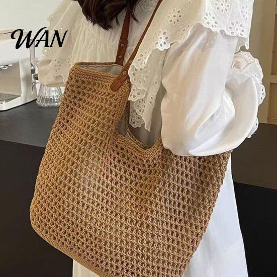 Portable Tote Bag Crochet Shoulder Bag, Large Capacity Lightweight Knit Handbag, Solid Color Handbag Summer Beach Purse for Women Holiday Commuting