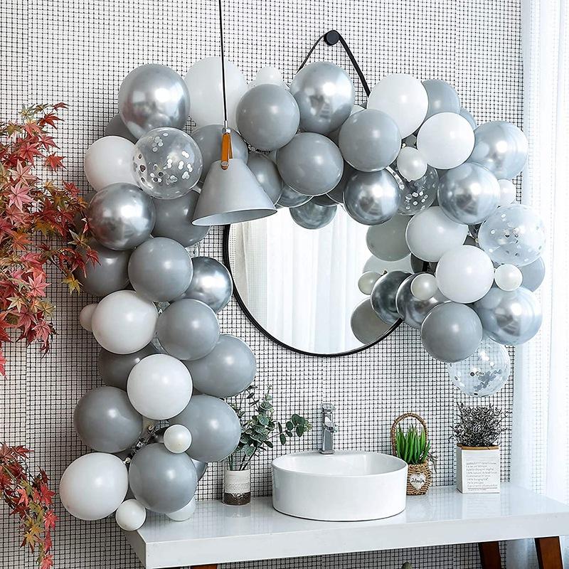 T02C!Gray White Balloon Garland Kit Metallic Silver Aluminium Foil Balloon Wedding Birthday Party Baby Shower Decoration