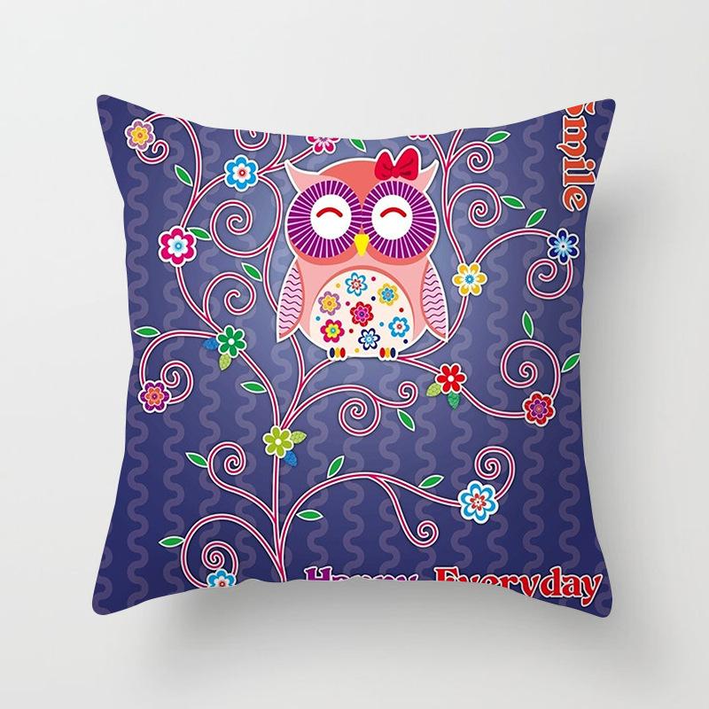 Cartoon Owl Pattern Throw Pillow Cover With Short Plush Print Living Room Sofa Decoration Cushion Cover Pillow Covers Decorative