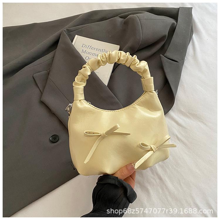 French Ballet Style Bow Underarm Bag Women's 2025 Summer Large Capacity Folded Cloud One Shoulder Crossbody Dumpling Bag