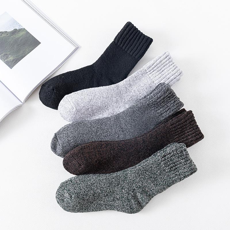 5 Pairs of Men's Autumn and Winter Solid Color Wool Ring Thick Warm Rabbit Wool Tube Socks