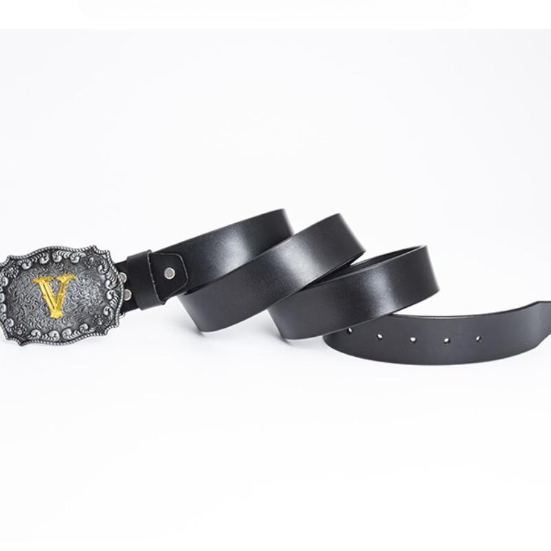 Z Letter Belt Men's Smooth Buckle Pure Cowhide Personalized Youth Jeans Belt Men's Belt