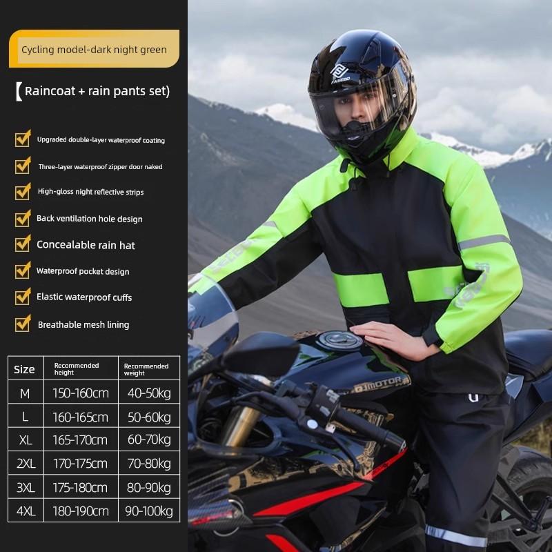 Raincoat and Rain Pants Set for Men and Women, Full-Body Waterproof and Breathable, Separate Pieces for Motorcycle Riding and Outdoor Delivery
