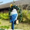 Bird On Wreath Figurine Resin Bird Hanging Decoration Garden Tree Hanging Bird Statue for Patio Porch Terrace Windows