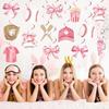 Funrous 22 Pcs Baseball Coquette Party Decoration Pink Bow and Baseball Hanging Swirl Spiral Ceiling Streamer Sport Theme Hanging Decor for Birthday