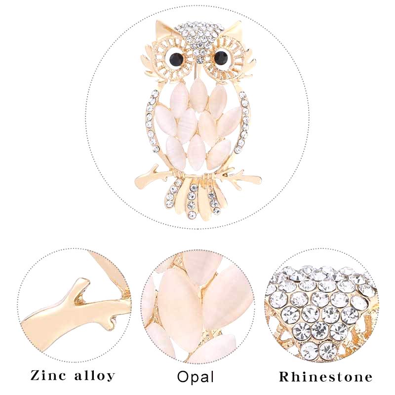 Retro Fashion Cat Eye Stone Owl Brooch For Women Clothing Coat Accessories Gifts