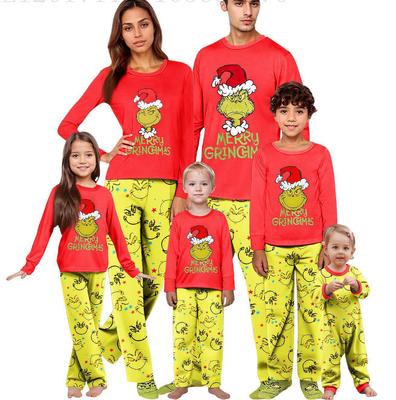 Pyjama familial de Noël Grinch Européen et Américain, Ensemble de Noël à Manches Longues