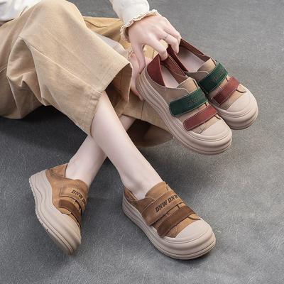 Modne GKTINOO Damskie Sneakersy z Prawdziwej Skóry Krowiej Plus Size Wiosna Jesień Damskie Buty Casual Retro Wulkanizowane Damskie Letnie Mokasyny