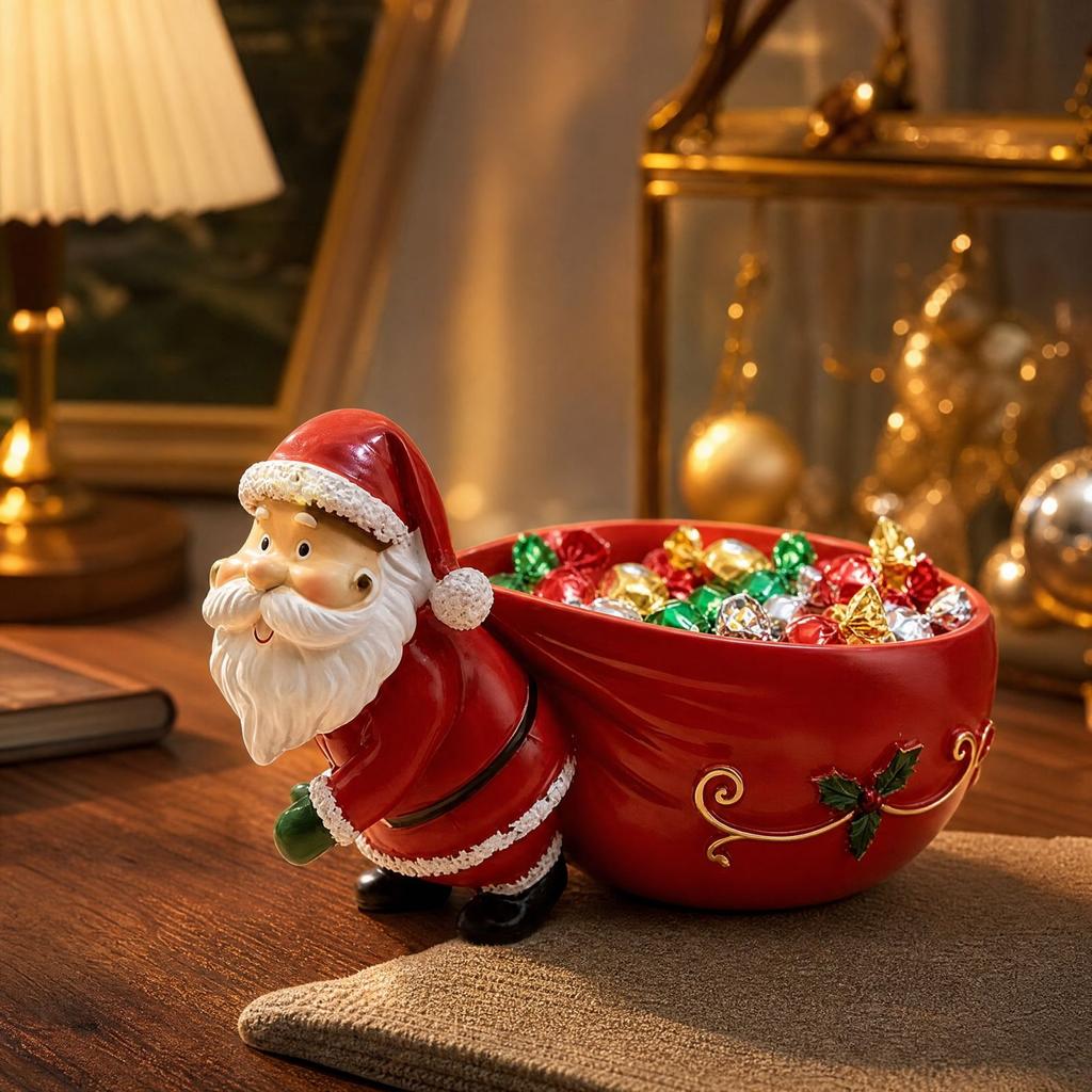 Resin Candy Dish Key Holder Bowl, Christmas Tabletop Storage Statue for Holiday Home Decor Gift