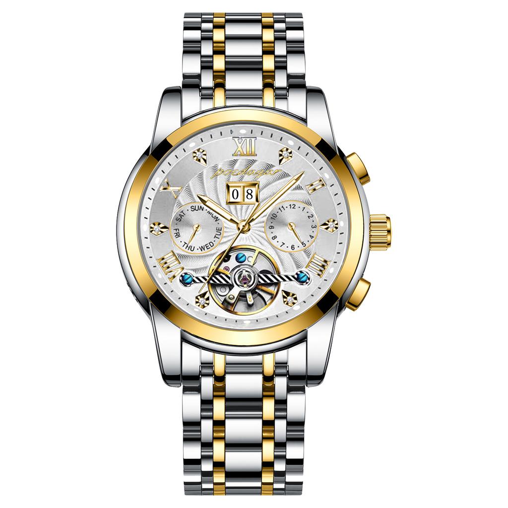 POEDAGAR Orologio da polso meccanico automatico di lusso Acciaio Inossidabile Tourbillon Orologio da uomo Impermeabile Luminoso Orologi da uomo da affari