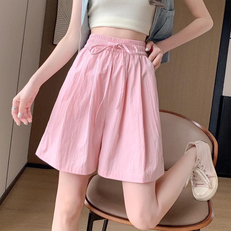 Women's High Waist Ice Silk Wide-Leg Shorts - Summer Casual, Slimming, Loose Fit, Mid-Length