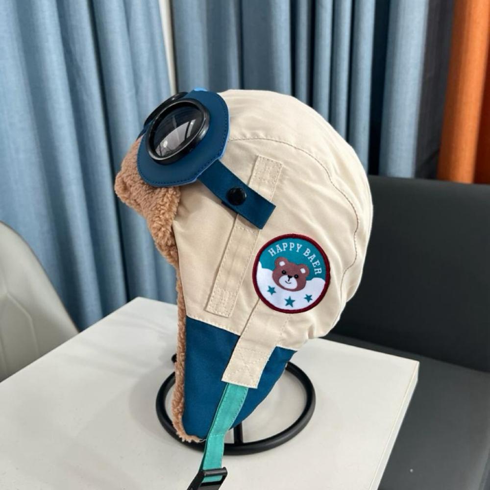 New Cute Cartoon Pilot Hat Windproof Cold Proof Ear Protection Cap with Glasses Thickned Warm Hat Winter