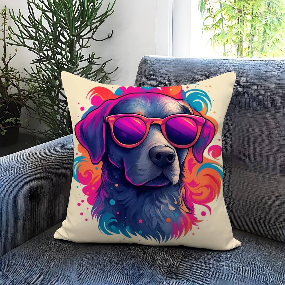 Colorful Painted Dog Cushion Cover Comfortable Reversible Pillow Cover Ideal for Car Sofa Bedroom Beyond