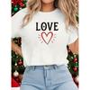 Dam-T-shirt med Hjärttryck, Alla hjärtans dag T-shirt, Enkelt LOVE Hjärta Slogan Vit Rundhalsad Dam-T-shirt, Söt Avslappnad Stil Vit Topp