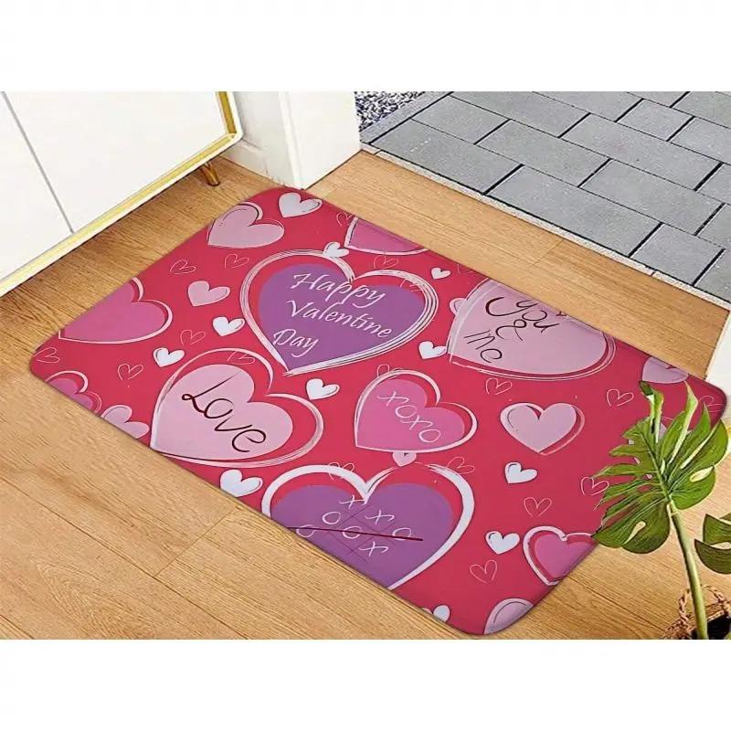 

Love Heart Mat Home Indoor Welcome Valentine S Day Design Doormat Non-slip Entrance Floor Carpet Washable Bathroom Bedroom Rug 40cm x 60cm