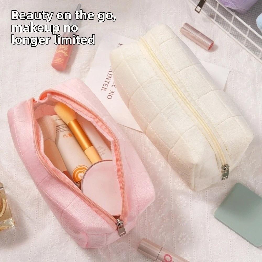 Minimalist Plaid Makeup Bag Zipper Closure Travel Toiletry Bag Cosmetic Bag Students