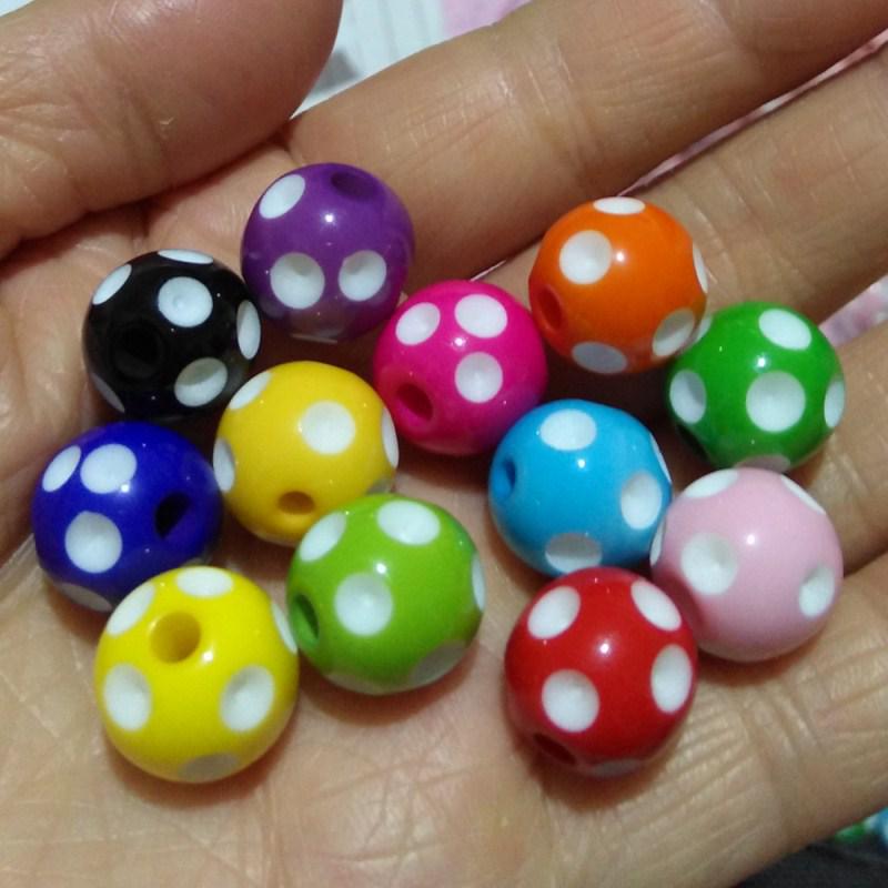 

White Round Soccer Dot Beads - Solid Color Necklace Jewelry Accessories 12mm