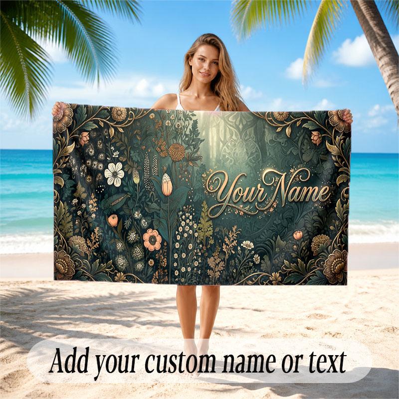 Mushroom Forest Theme Soft Beach Towel Personalized Custom Name Text Towel Portable for Beach Pool Travel