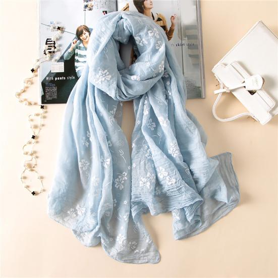Leisure Flowers Printed Linen Long Shawl Travel Beach Anti-UV Scarf Stole Gift