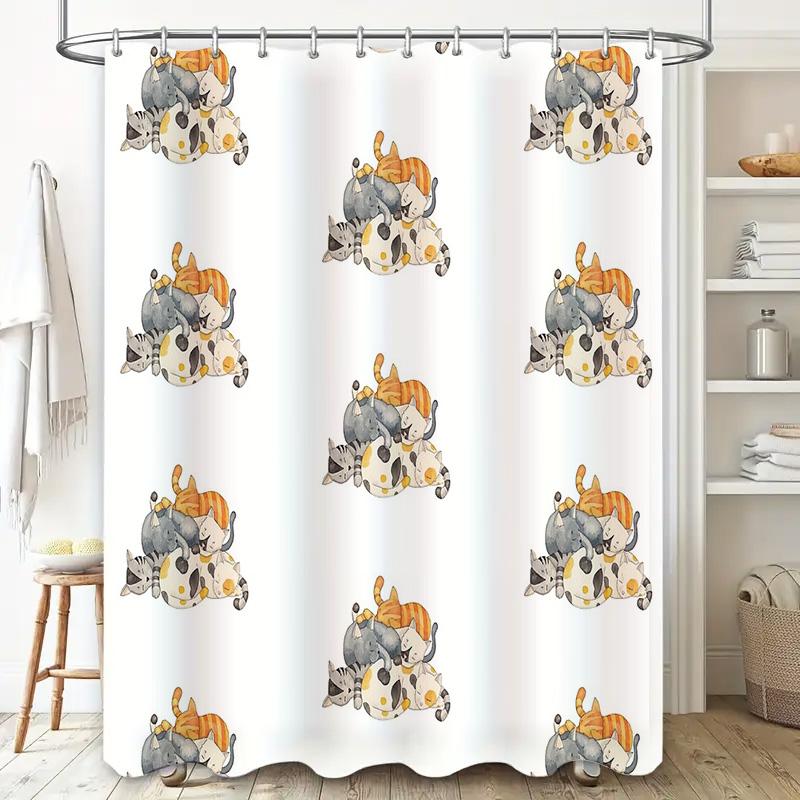 Cat Shower Curtain Cute Kitten Bathroom Decor Washable Fabric Liner Waterproof Home Decor Japanese Style Kawaii Animal Pattern