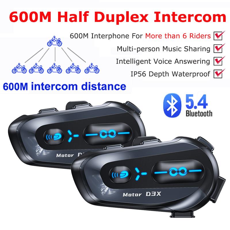 1/2PCS Motorcycle Helmet Intercom Headset 600M Half Duplex Multi-person Interphne V5.4 Intelligent Voice Assistant Headphone