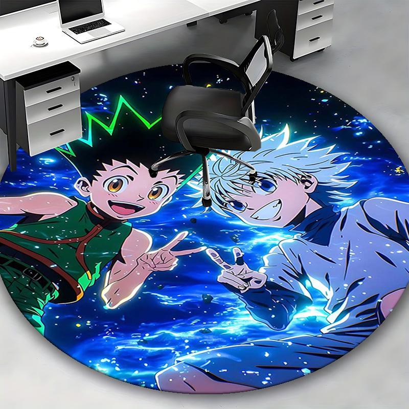 1pc Hunter X Hunter Anime Cartoon Design Round Carpet Office Chair Mat, NonSlip Rug for Home Decor, Living Room, Bedroom