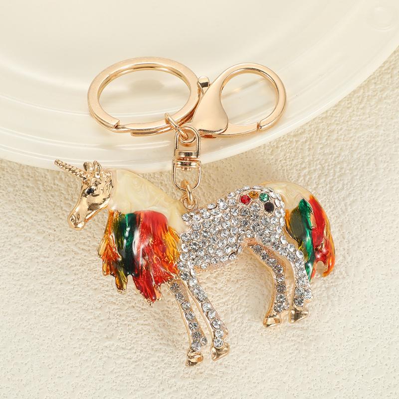 Rhinestone Horse Keychain Stylish Animal Pendant Decorative Key Ring For Women Bag Charm Hanging Lucky Gift