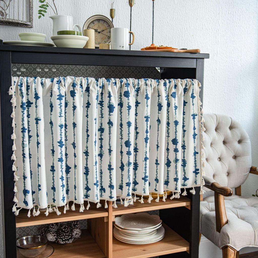 Yimanqiyun Blue Floral Window & Door Curtains, Coffee & Kitchen Washbasin Dustproof Cover