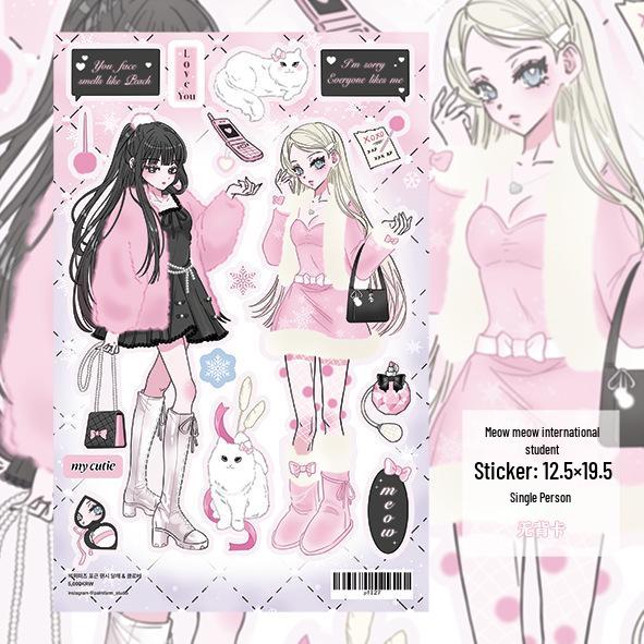 Korean Socialite Girl Character Stickers & Stylish Phone Case Journal DIY Set