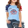 Kids Independence Day Graphic T-Shirt Short Sleeve Crew Neck Casual Tee with Patriotic Print and Star Pattern Sleeves for Boys and Girls