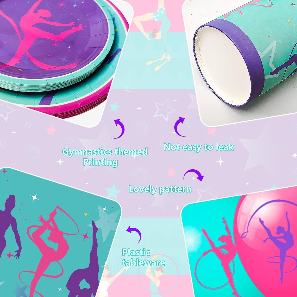 Gimnastyka Zaopatrzenie na Przyjęcie Urodzinowe, Dekoracje Gimnastyczne na Przyjęcie i Zestaw Zastawy Stołowej - Talerzyki Gimnastyczne itp. Dekoracje Gimnastyczne na Przyjęcie Urodzinowe