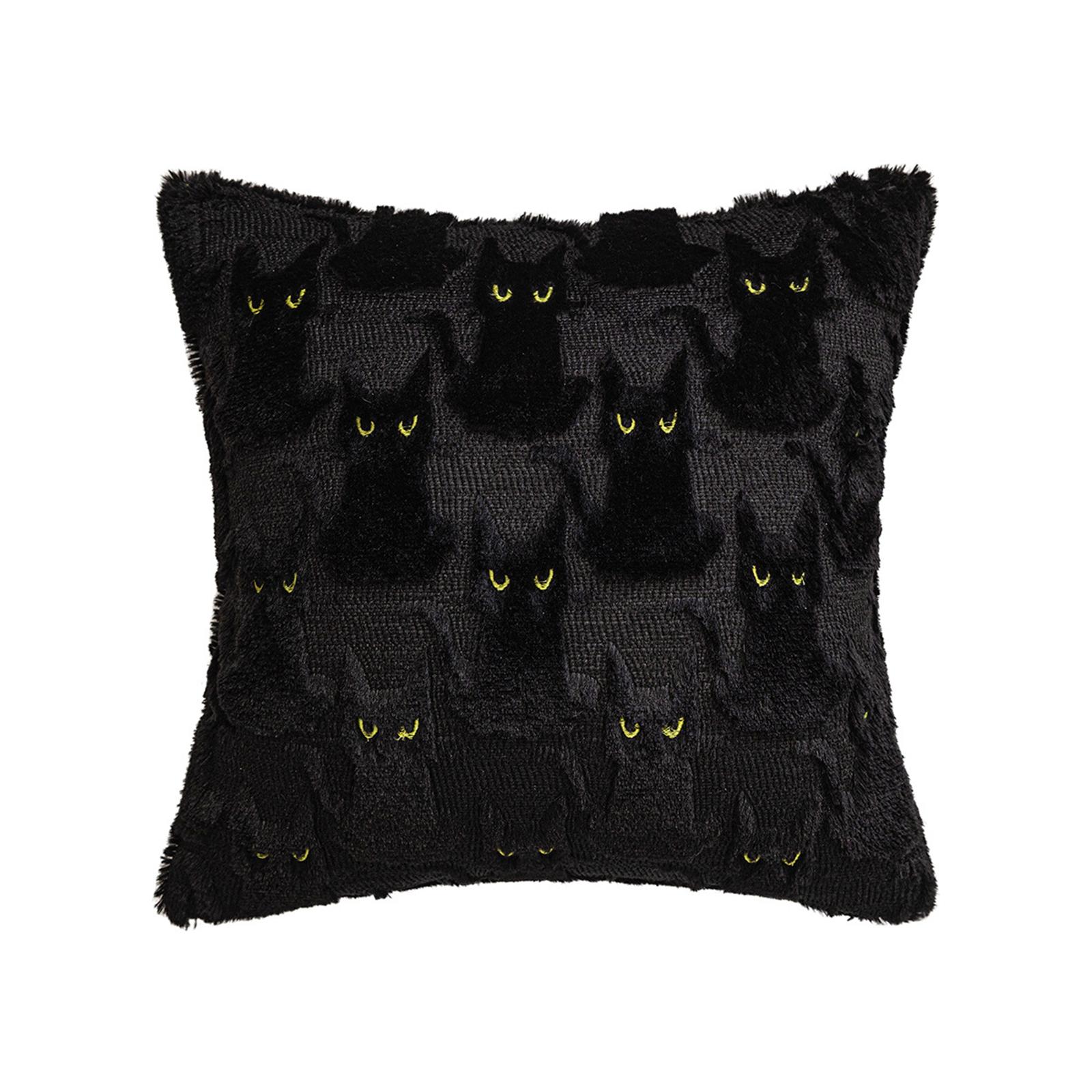 

Halloween Cat Throw Pillow Cover Washable Plush Jacquard Pillowcase Funny Kitten Print Cushion Cover for Porch Patio Apartment 45x45cm чорний