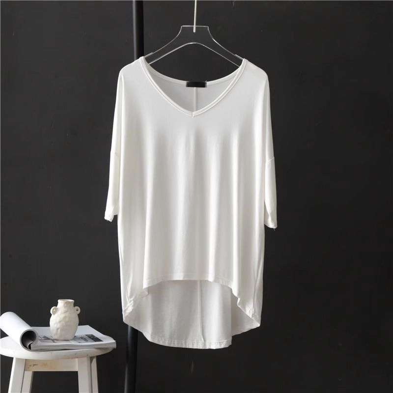 V-neck Undershirt Women's Five Quarter Sleeved T-shirt Summer Thin Plus Size Loose Sleepwear Mid Sleeved Korean Top