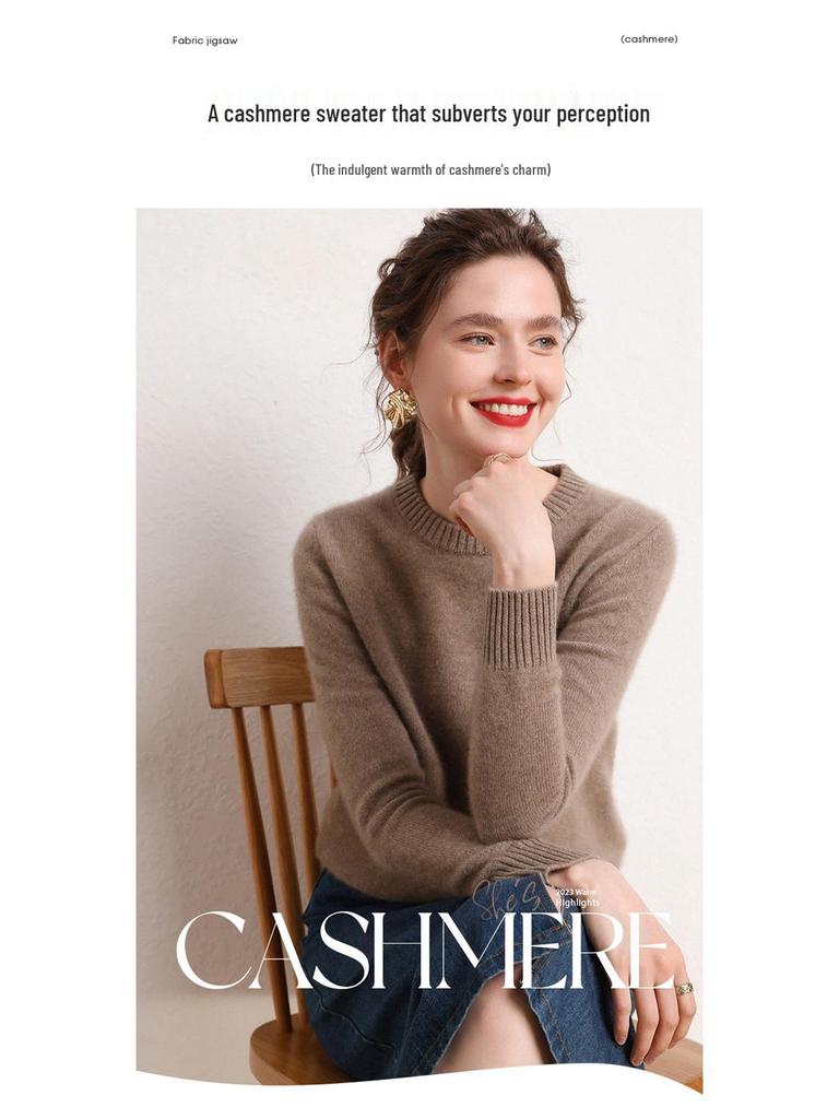 Women's Thickened Cashmere Sweater: Double-Strand Loose Short Knit, Round Neck, Warm Base Layer, Regular Shoulder.